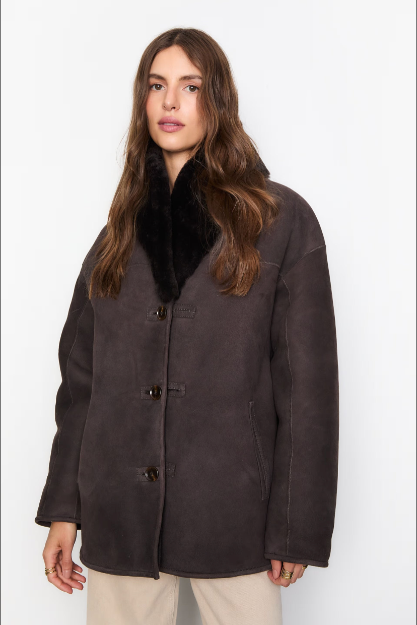 Melli Shearling Jacket - Dark Brown Suede