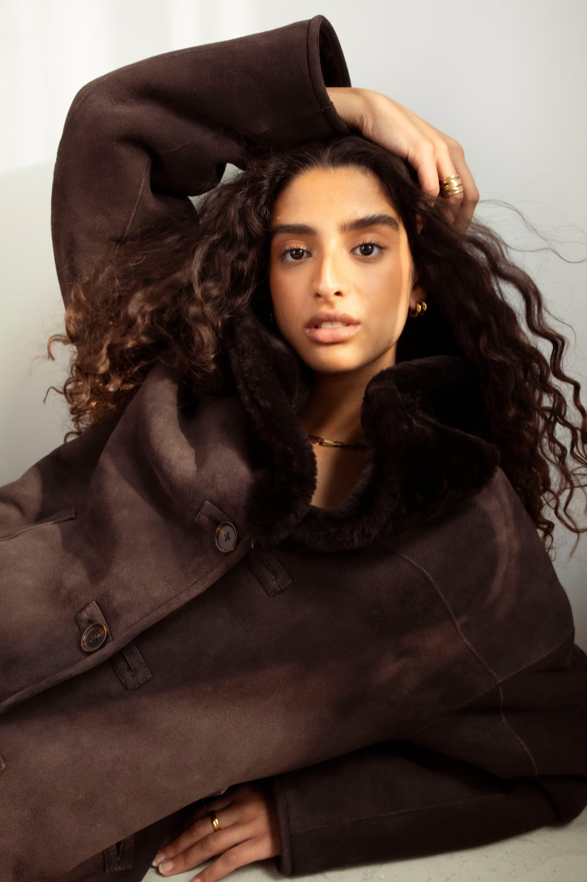 Melli Shearling Jacket - Dark Brown Suede