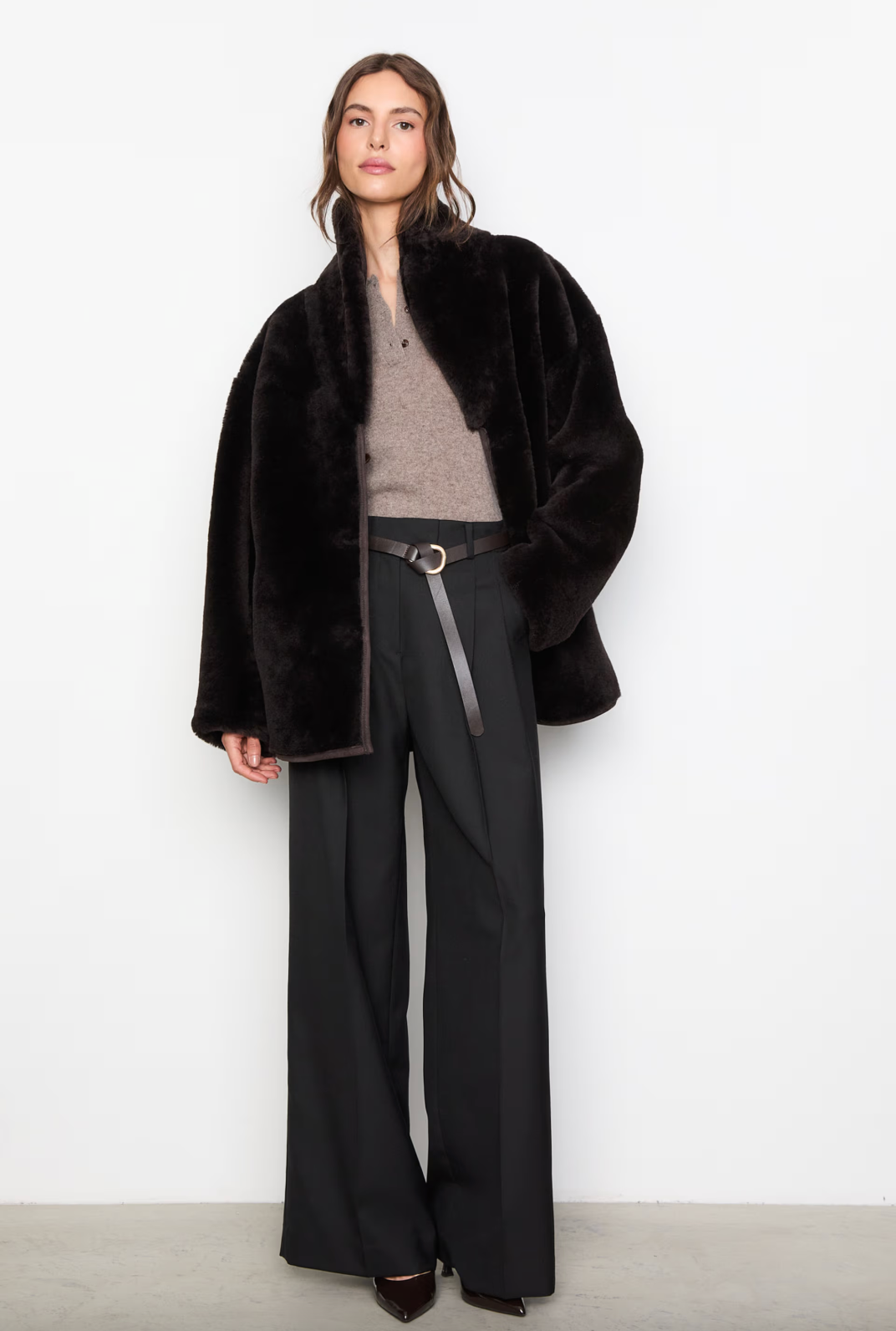 Melli Shearling Jacket - Dark Brown Suede
